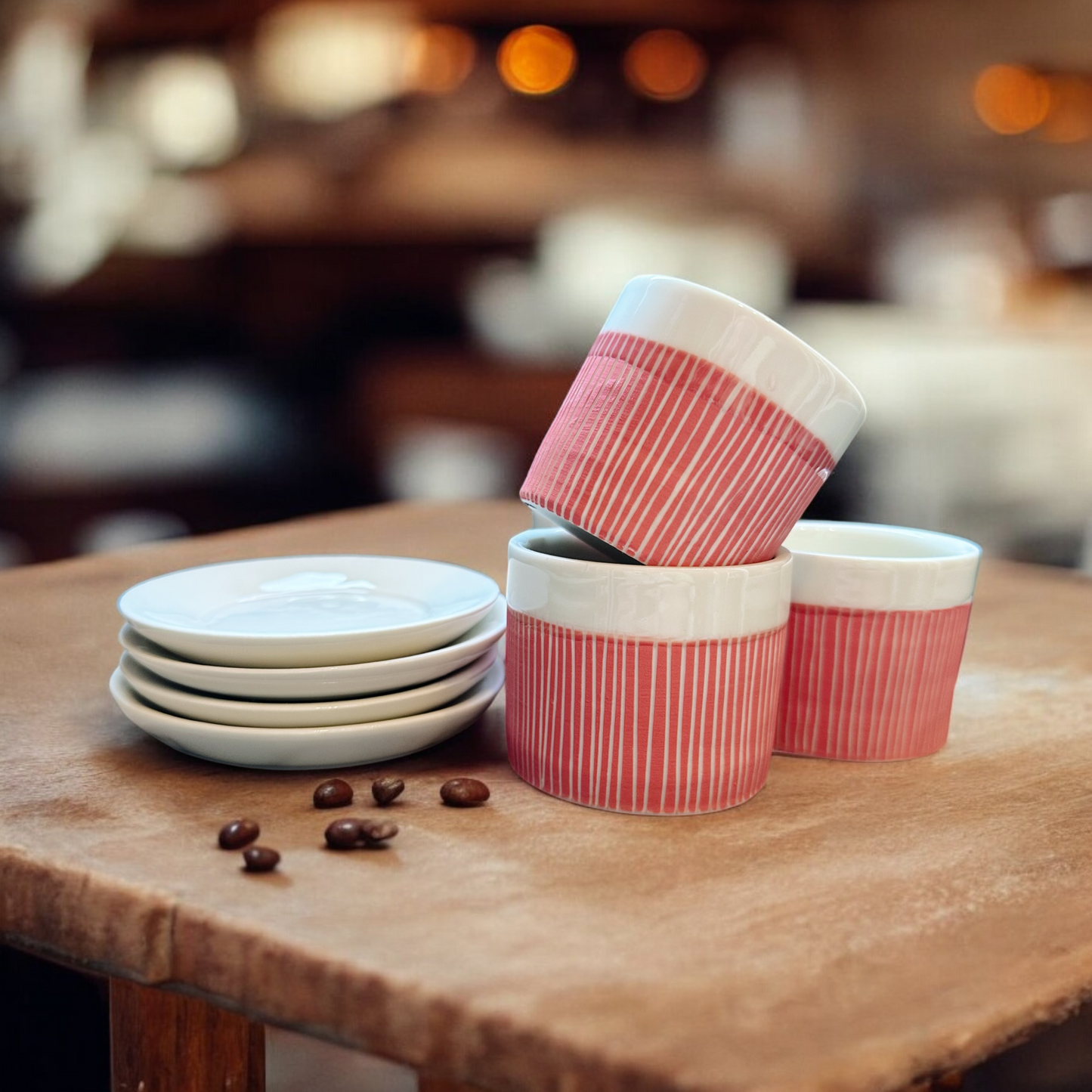 Set of 4 Porcelain Espresso Cups with Saucers